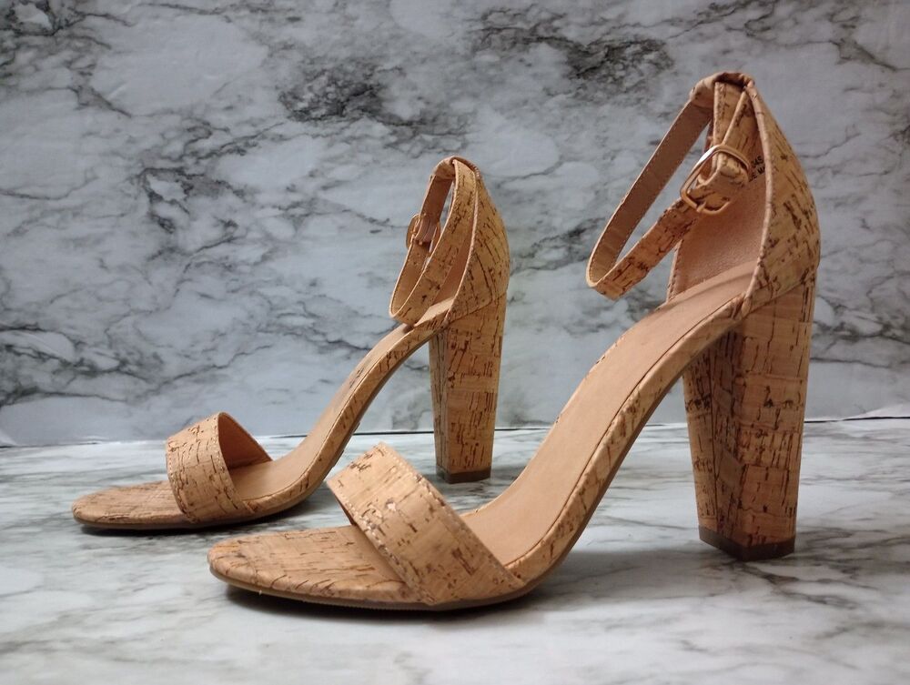 Rampage Cork Ankle Strap Block Heels Size 8.5